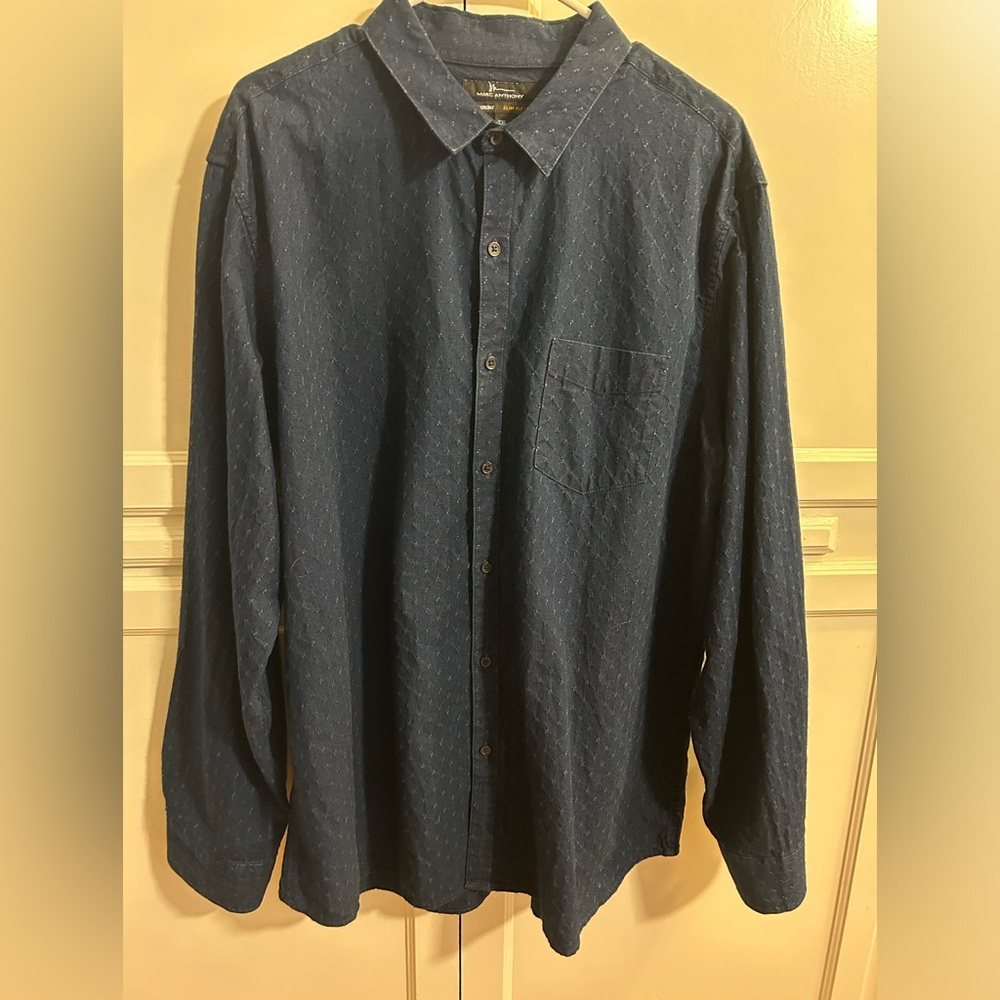 Marc Anthony XXL Slim Fit Blue Texture Button Down Dress Shirt.
